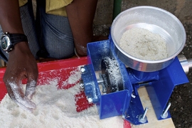 Students from the &#39;D-Lab: Cycle Ventures&#39; course traveled to Tanzania during Independent Activities Period (IAP) to test an existing hand-powered grain measuring output, granularity and user preferences and requirements. Feedback used to define a later design challenge at D-Lab.