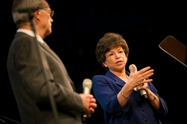 Jarrett with MIT President Rafael Reif at the Karl Taylor Compton Lecture. 