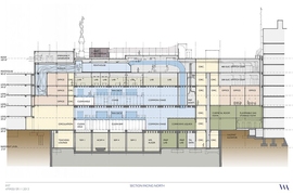 A sectional rendering of MIT.nano showing distribution of research program.