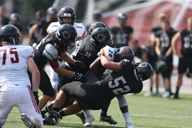 Group of football players on field