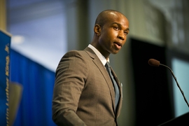 Nicholas Davis, a doctoral student in biological engineering, delivered a talk about his own experiences of people’s reactions to his race.