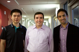 (Left to right) Fangzhou Xia, a new lab member who was not involved in the study; professor Kamal Youcef-Toumi; and postdoc Iman Soltani Bozchalooi.
