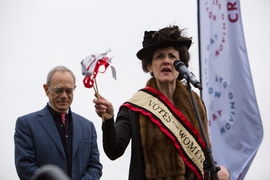 Martha Eddison, special assistant to the president at MIT, dressed as suffragist and philanthropist Katherine Dexter McCormick ’04. 