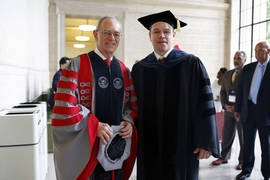 MIT President L. Rafael Reif and Commencement speaker Matt Damon