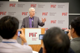 “I think there is something really exciting cooking in economics at MIT,” Holmström said at the event. 
