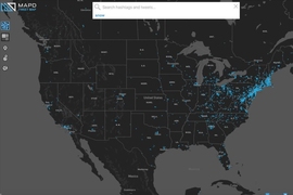 MapD’s live, geolocated “Tweetmap” lets users search for individual Twitter hashtags and see those hashtags appear, in real time, across a world map.