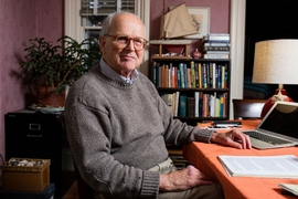 Rainer Weiss at home early this morning, after learning that he has won the 2017 Nobel Prize in physics.