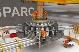 Visualization of the proposed SPARC tokamak experiment. Using high-field magnets built with newly available high-temperature superconductors, this experiment would be the first controlled fusion plasma to produce net energy output.