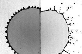 Researchers find they can predict a droplet’s rim thickness as it splashes onto a variety of surfaces, including (pictured) the edge of a table.