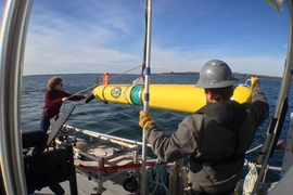 WHOI and MIT researchers deploy an autonomous underwater vehicle to test new navigation and sensing algorithms.