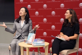 Author Min Jin Lee speaking at MIT’s CIS Starr Forum event on Oct. 30