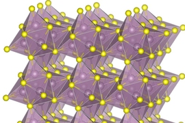 Molecular diagram shows the structure of molybdenum sulfide, one of the materials used to create the new kind of cathode for lithium-sulfur batteries.