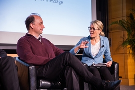 Professor of Engineering Vladimir Bulovic, director of MIT.nano, discusses progress in photovoltaics with moderator Jessika Trancik, associate professor of energy studies at MIT.