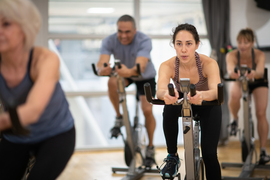 woman on a fitness bike