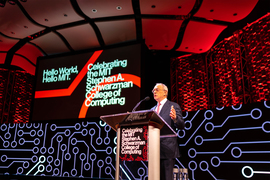 Rafael Reif speaking at a podium 