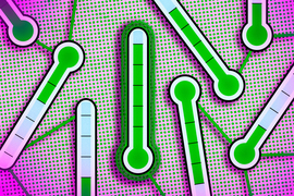 Thermometers are connected by lines to create a stylized neural-network 