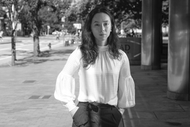 Monochrome portrait of Xinyi Zhang outside 