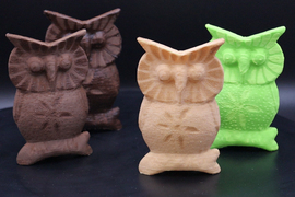 Four textured 3D-printed owls